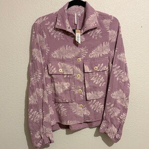 Hello Nite Women's Purple Leaf Print Button Up Long Sleeve Relaxed Fit